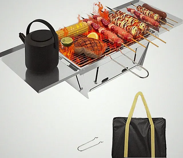 Kompakter Edelstahlgrill Tasche Camping Outdoor Grillparty - Reisen 65x25x14.5cm