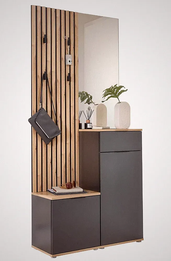 Kompaktgarderobe Garderobe Flurgarderobe EASY Lammellenoptik (BxHxT) 88x195x35