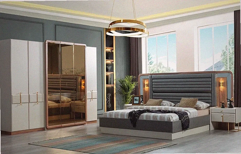 Komplett Schlafzimmer Luxus Set Bett 2x Nachttische Modern Möbel 4tlg
