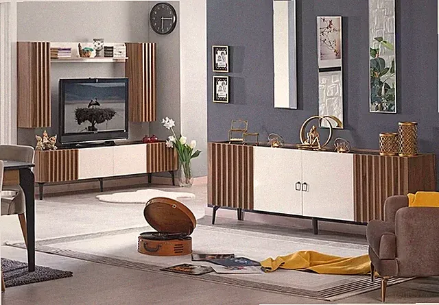 Komplettes Wohnzimmer Set Sideboard Kommode rtv tv Schrank Set 5tlg