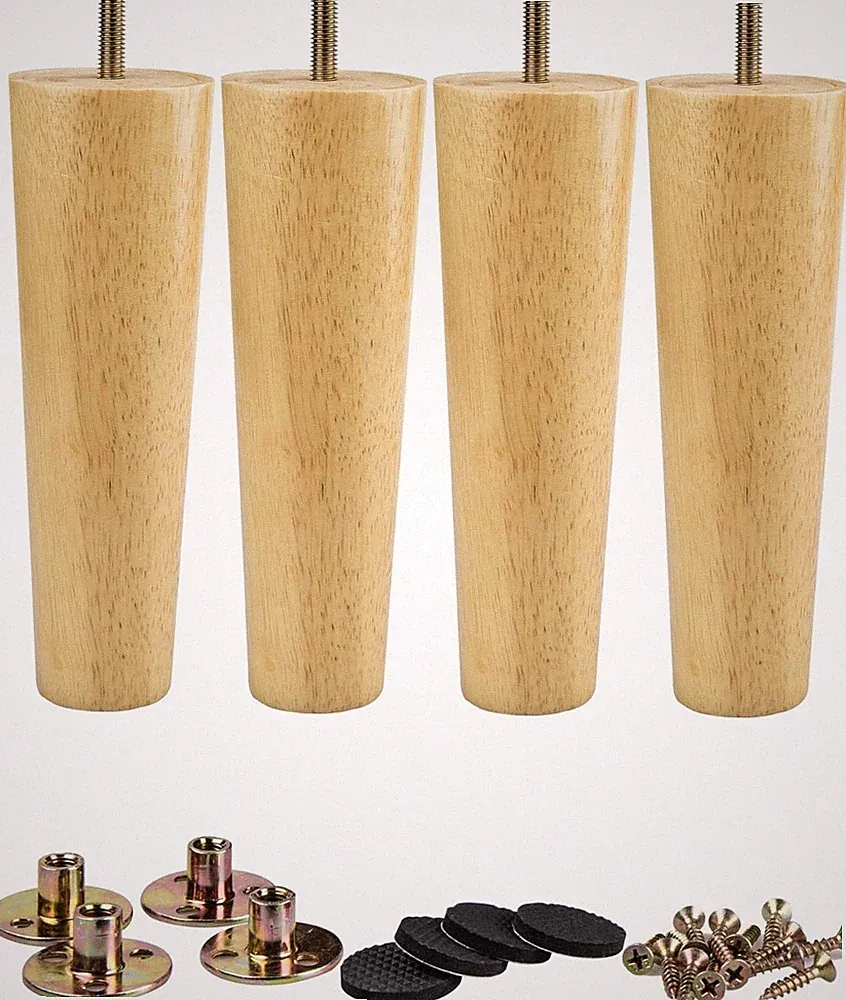 Konische Tischbeine 15cm 4er Set - Möbelfüße aus Massivholz mit M8 Gewindebolzen