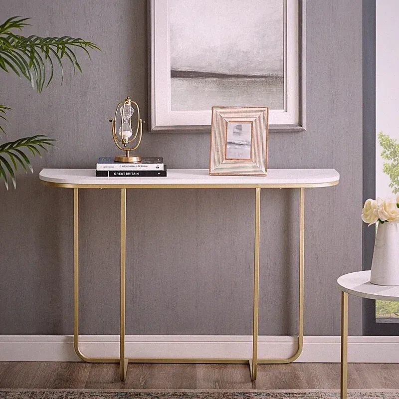 Konsole, Kommode, Sideboard, gold / Marmoroptik
