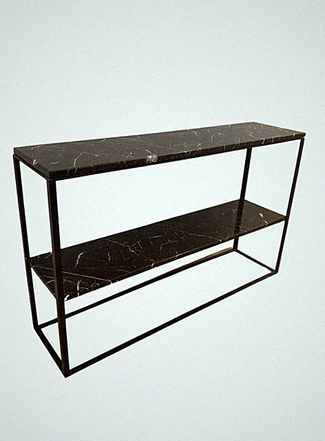 Konsolen Tisch aus Schwarzem Marmor 2-stöckig Minimalistisch