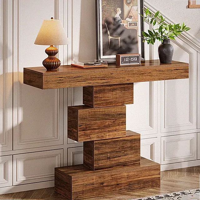 Konsolentisch, 108cm, Schmaler Holzbeistelltisch, Sofatisch für Wohnzimmer