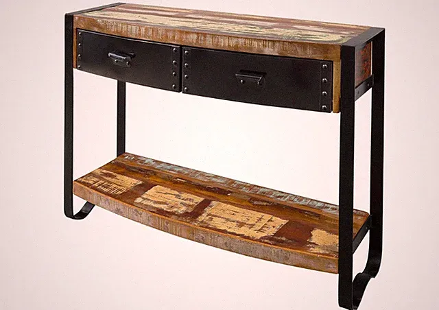 Konsolentisch Altholz recycelt Konsole schmal Industrial design Metall 105x35x80