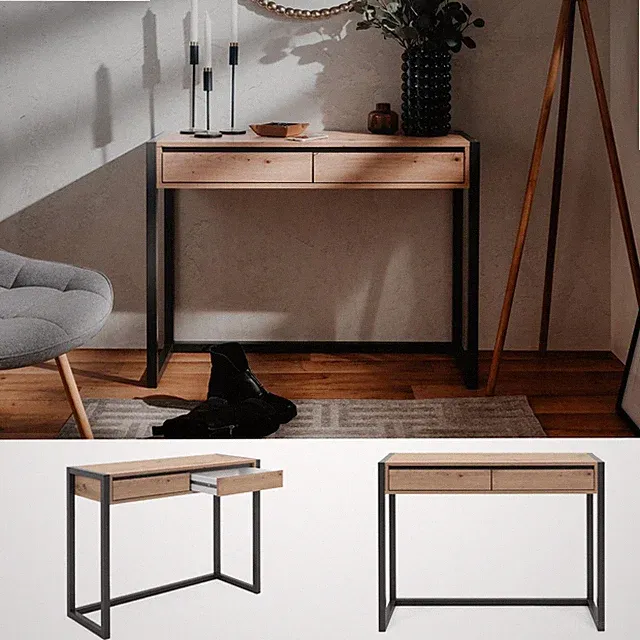 Konsolentisch Holz Schwarz mit Schubladen Beistelltisch Flurtisch Homestyle4u