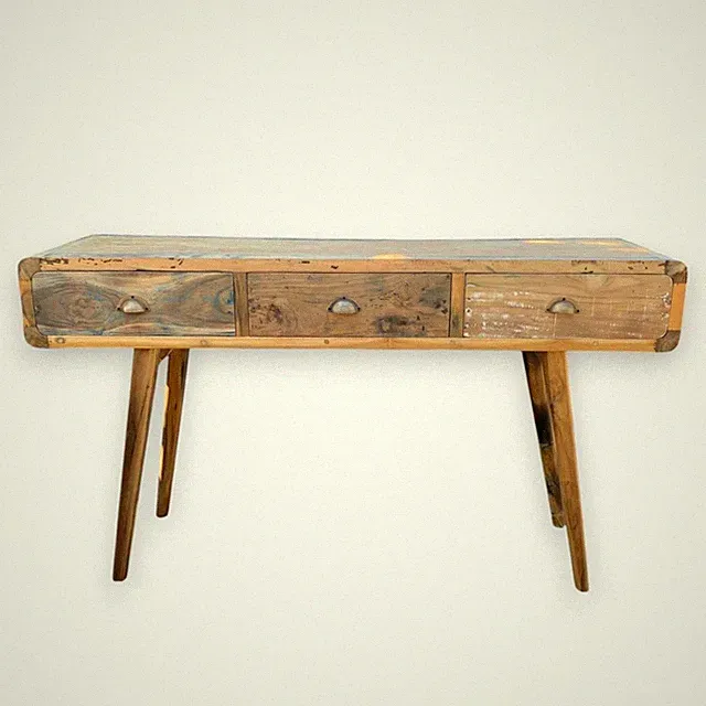 Konsolentisch mit Stauraum recyceltes Teak Holz 150×45×80 cm Handarbeit Unikat