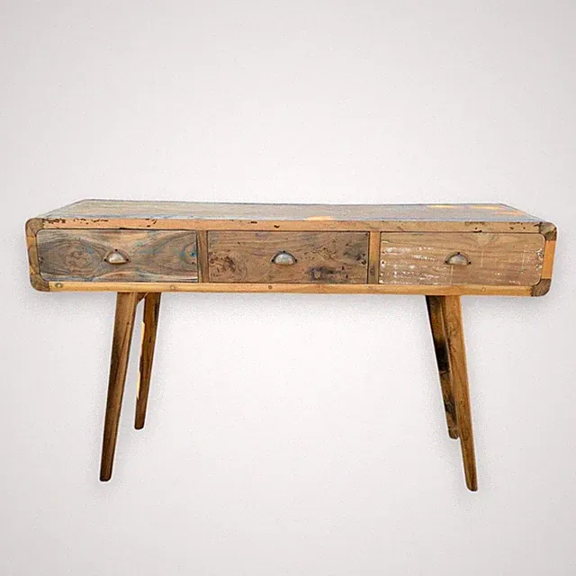 Konsolentisch mit Stauraum recyceltes Teak Holz 150×45×80 cm Handarbeit Unikat