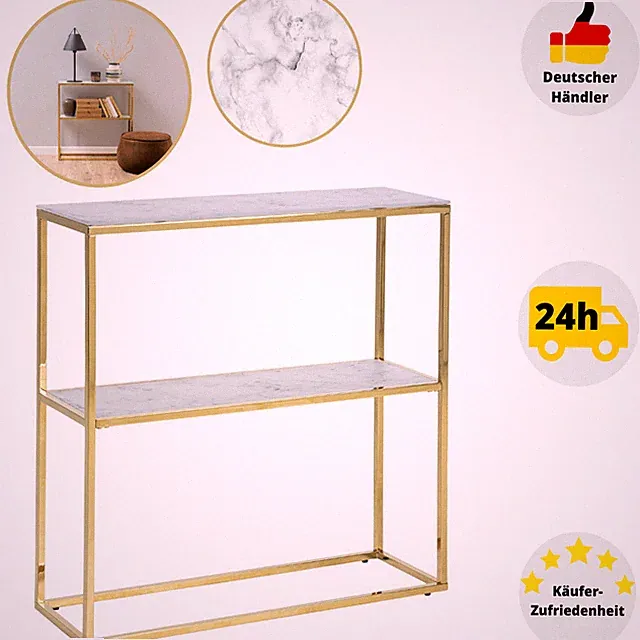Konsolentisch Sideboard Gold Glas Weiß Marmor Flurtisch Beistelltisch Tisch