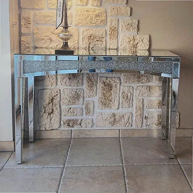 Konsolentisch Spiegelglas Sofatisch mit Crushed Diamond Beistelltisch Wohnzimmer