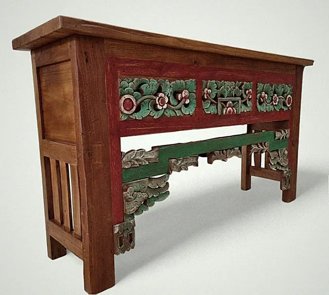 Konsolentisch Teak Altholz bemalt 150cm Bali-Stil Schnitzerei Flur Wohnen Buffet