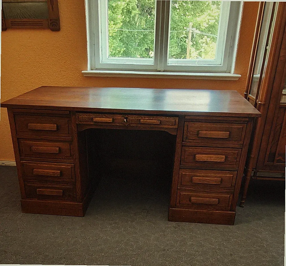 Kontor Schreibtisch Jugendstil in Eiche um 1900 Büro Möbel neun Schubladen