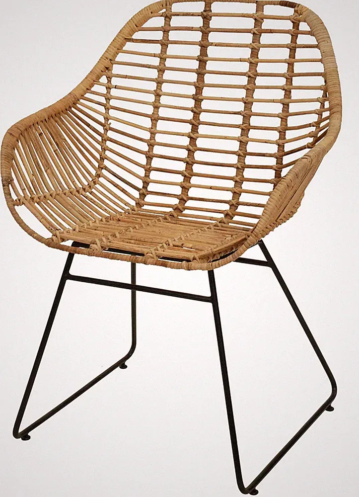Korb-Sessel Club-Sessel Retro-Stil 50er aus Rattan mit Eisen-Fußgestell (Natur)