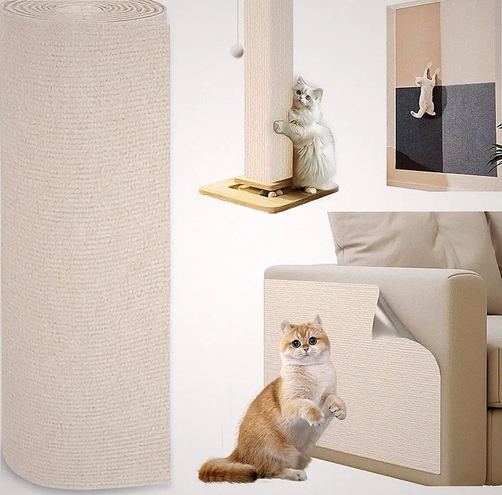 Kratzmatte Selbstklebend 150cm x 30cm Beige Kratzschutz für Sofa Möbel Katzen