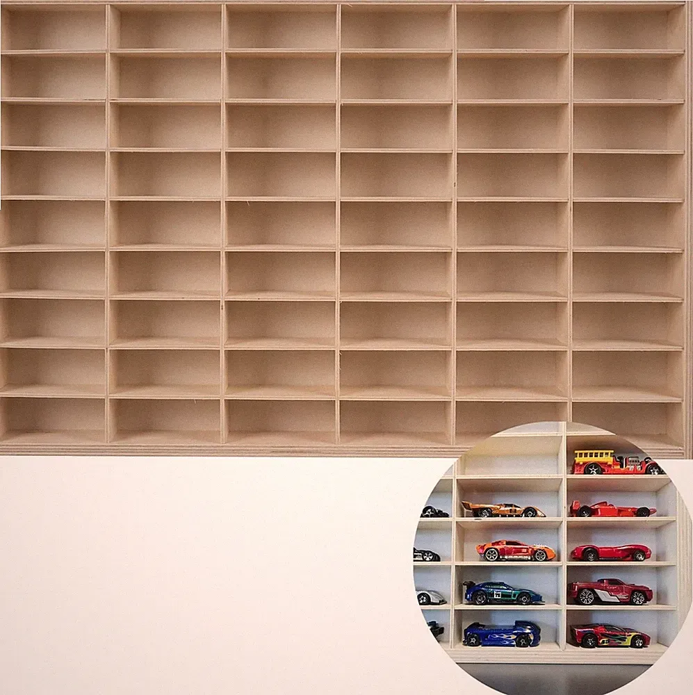 KRUZZEL - Holzregal für Spielzeugautos 54 Fächer –Wandregal Sammlervitrine 21998