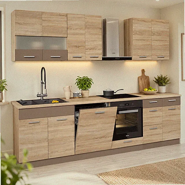 Küche 280 cm Küchenzeile Einbauküche Küchenblock ALINA Sonoma Eiche modern