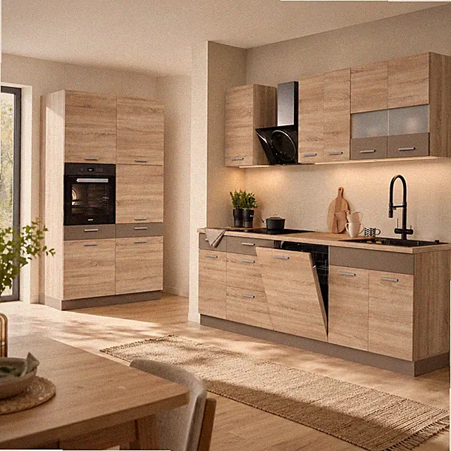 Küche ALINA 240 + 120 cm Küchenzeile Einbauküche Küchenblock Sonoma Eiche modern