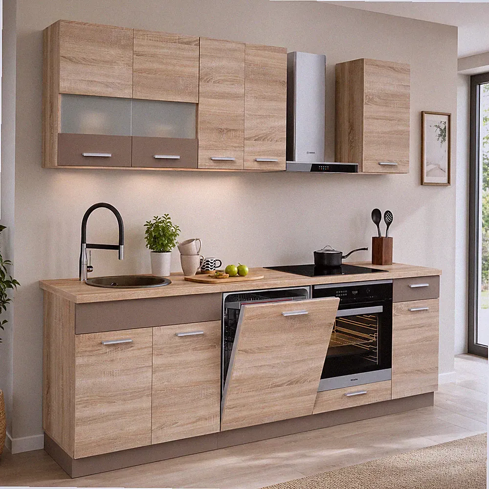 Küche ALINA 240 cm Küchenzeile Einbauküche Küchenblock Sonoma Eiche modern