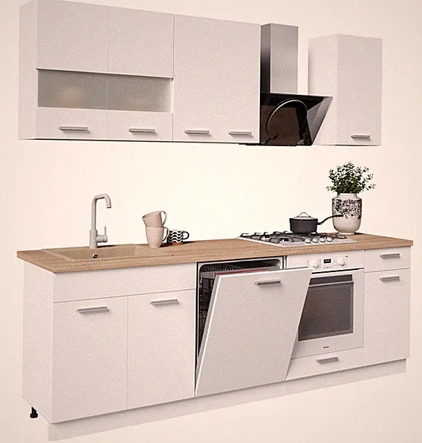 Küche ALINA 240 cm Küchenzeile Einbauküche Küchenblock Weiß Matt modern