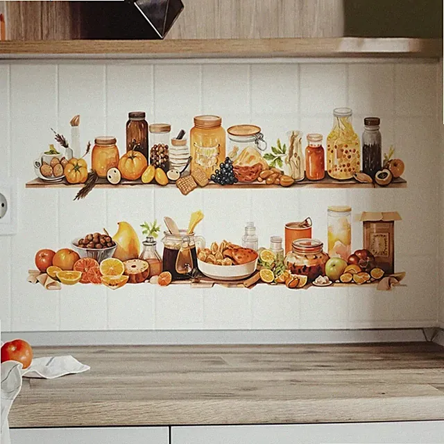 Küche Deko Aufkleber Gewürzen & Obst Selbstklebende Folie Wandtattoo Klebefolie