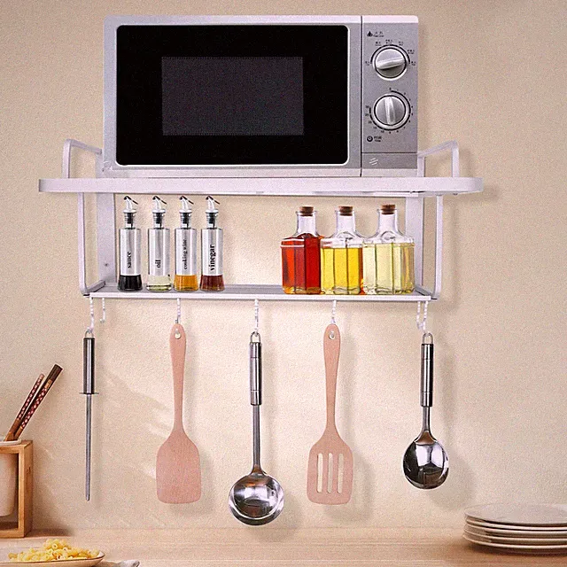 Küche Mikrowelle Stand mit 10*hängenden Haken Wandmontage Mikrowelle Ofen Regle