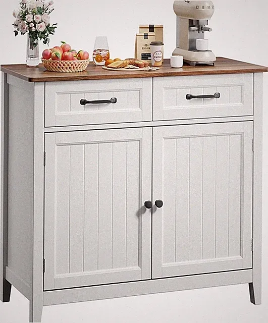 Küchen-Sideboard mit 2 Schubladen und Türen, Küchenschrank mit Arbeitsplatte