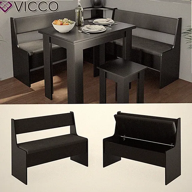 Küchenbank Sitzbank Esszimmerbank Roman Schwarz 107 cm modern Truhenbank Vicco