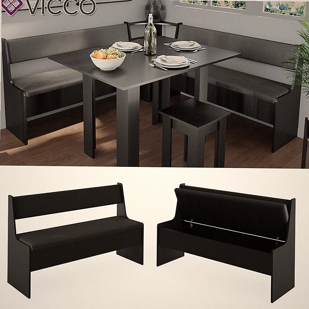 Küchenbank Sitzbank Esszimmerbank Roman Schwarz 137 cm modern Truhenbank Vicco