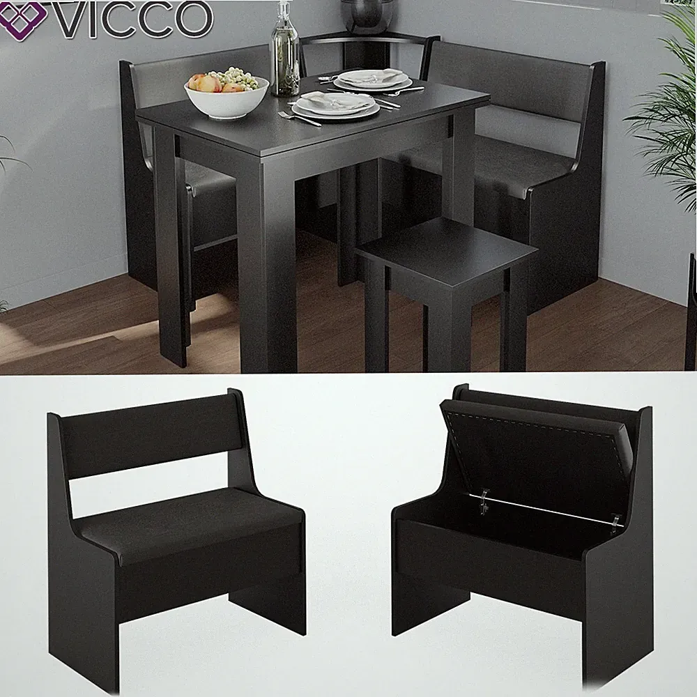 Küchenbank Sitzbank Esszimmerbank Roman Schwarz 77 cm modern Truhenbank Vicco