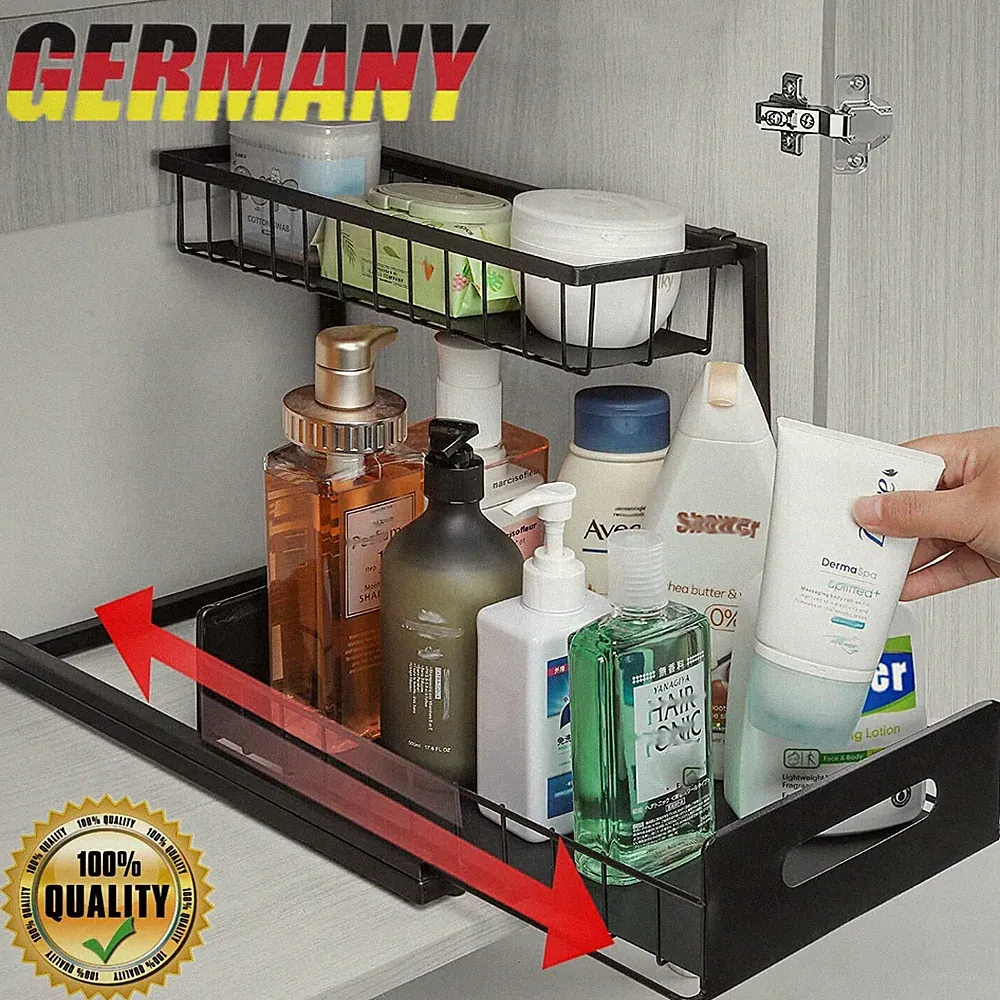 Küchenregal 2 Etagen Ablageregal Organizer Ausziehbar Metall Regal Aufbewahrung