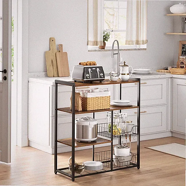 Küchenregal Standregal mit 2 Metallkärben Bäckerregal Mikrowellenregal KKS96X