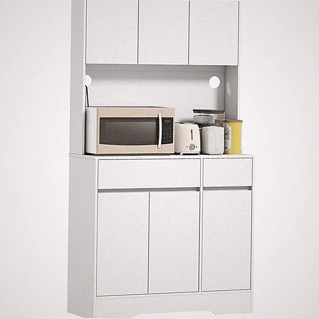 Küchenschrank Buffetschrank mit Arbeitsplatte, 6 Türen, Kabellöchern, Weiß