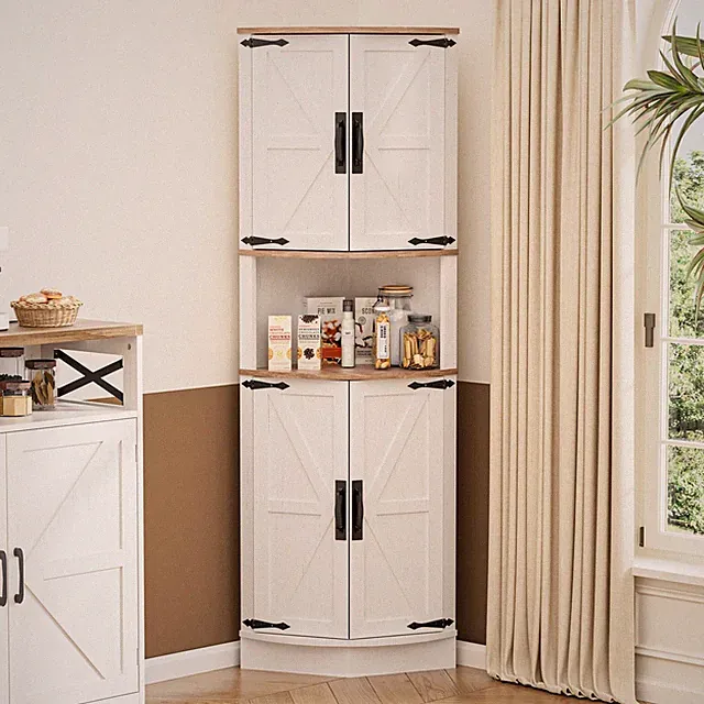 Küchenschrank Hoch, Eckschrank, Badezimmerschrank Schmal, Eckregal mit 4 Türe...