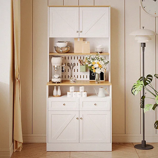 Küchenschrank Hochschrank Buffetschrank 175*80cm mit 2 Schubladen 4 Tür Landhaus