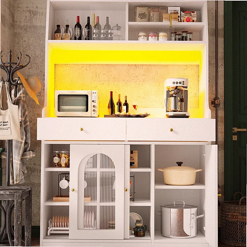 Küchenschrank Hochschrank Buffetschrank 180*120cm mit LED-Beleuchtung Landhaus