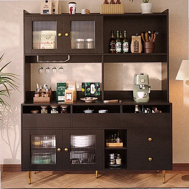 Küchenschrank Hochschrank Buffetschrank Holz Buffet Schrank mit Glastüren Schwar