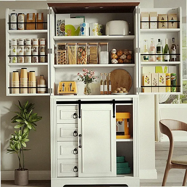 Küchenschrank Hochschrank Buffetschrank mit Schiebetür Snack-Rack 80*180 cm Weiß