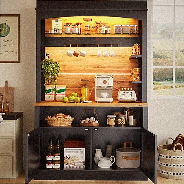 Küchenschrank Hochschrank Buffetschrank Vitrine 184*107cm mit LED-Beleuchtung DE