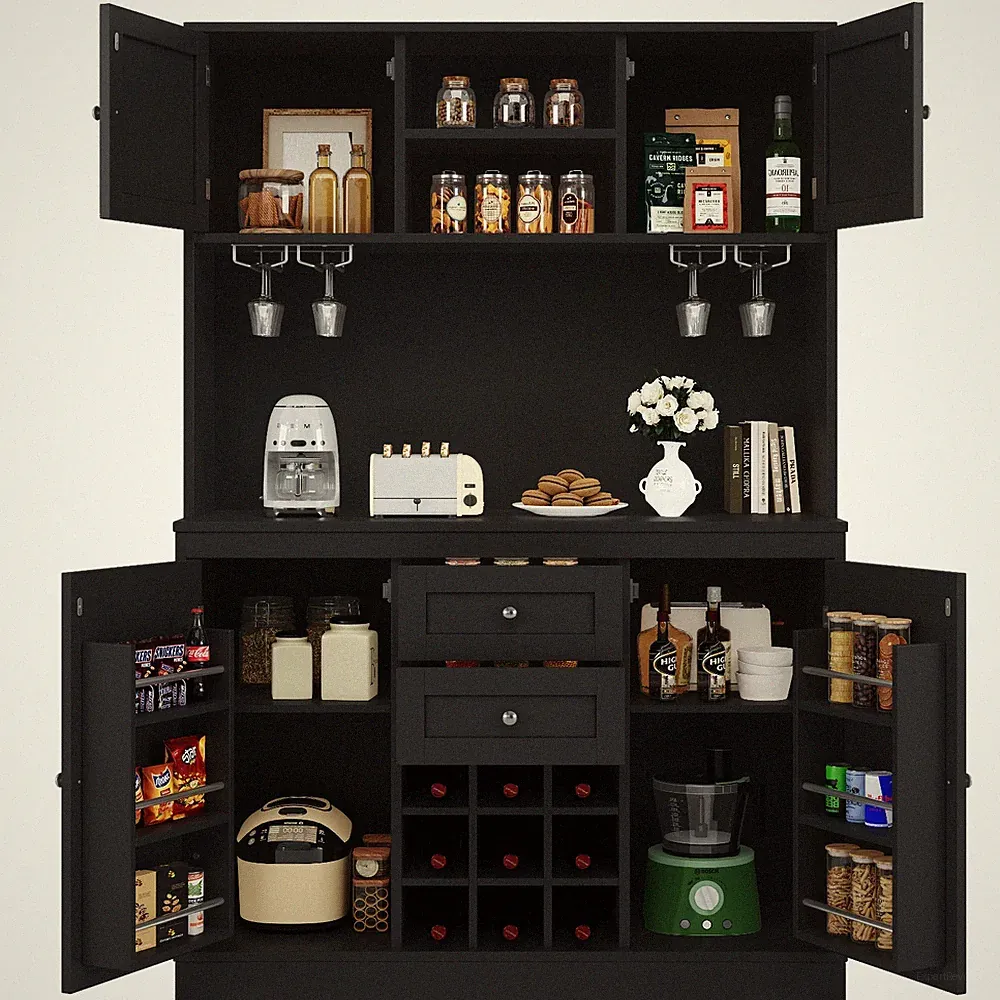 Küchenschrank Hochschrank Vitrine Buffetschrank Landhaus mit Weinregal 188*120cm
