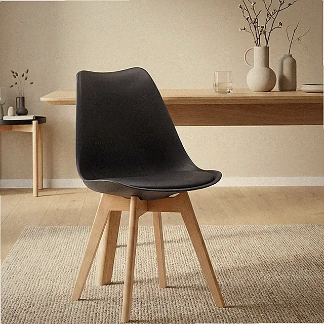 Küchenstuhl Schwarz Modern Holzbeine Esszimmerstuhl Kunststoff Stuhl Homestyle4u