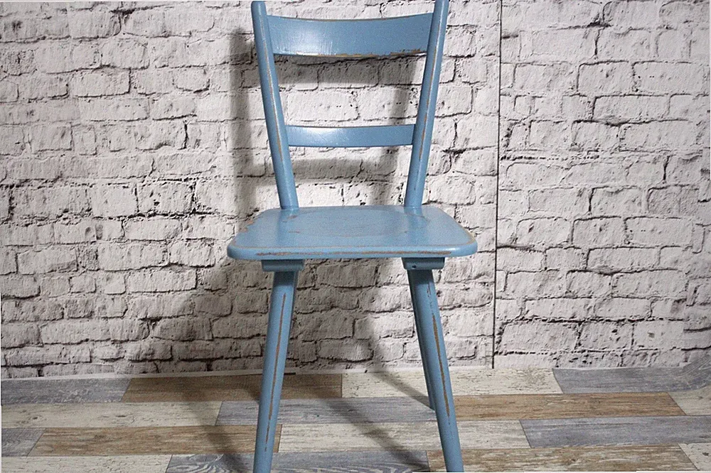 Küchenstuhl Wirtshausstuhl Stuhl pastell blau 60er Vintage Shabby Chic Möbel