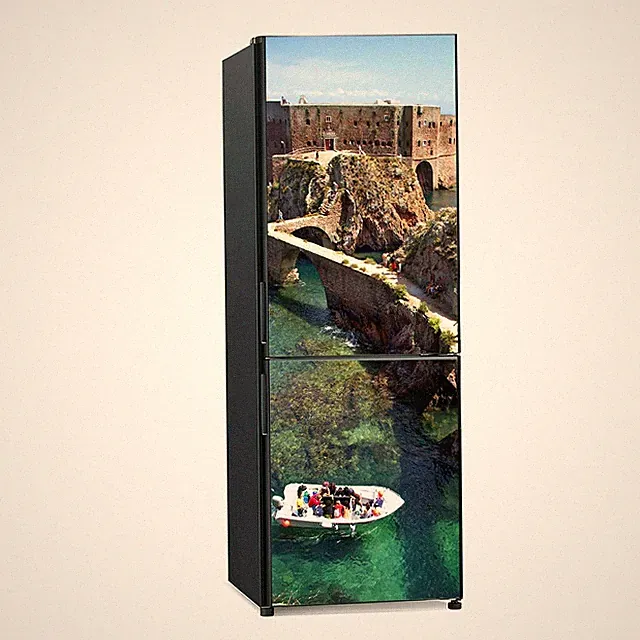 Kühlschrank Tür Aufkleber Klebefolie Fort Burg Brücke Felsen Seewasser