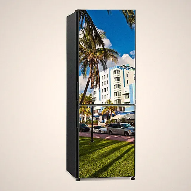 Kühlschrank Tür Aufkleber Klebefolie Häuser im Art Déco Stil Süd Miami