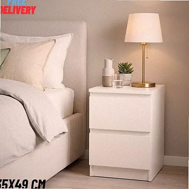 KULLEN Kommode 2 Schubladen 35x49cm Beistelltisch weiß Schlafzimmer Stauraum modern Schrank