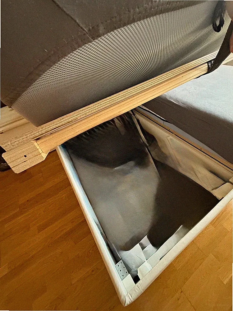 Kunstleder Bettrahmen beige 180x200 mit Stauraum/Bettkasten inkl. 2 Nachttische