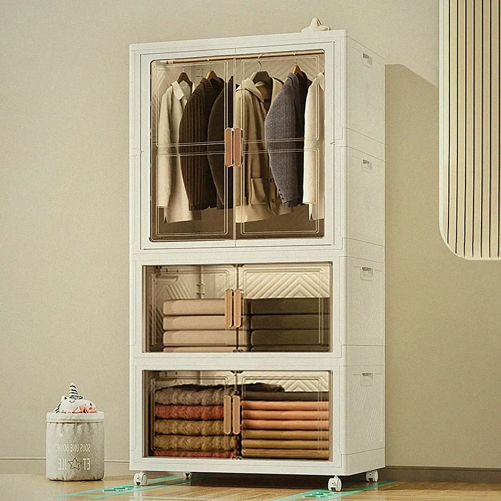 Kunststoff Faltbarer Kleiderschrank, 70 x 46 x 157 cm, mit Magnettüren, Neu