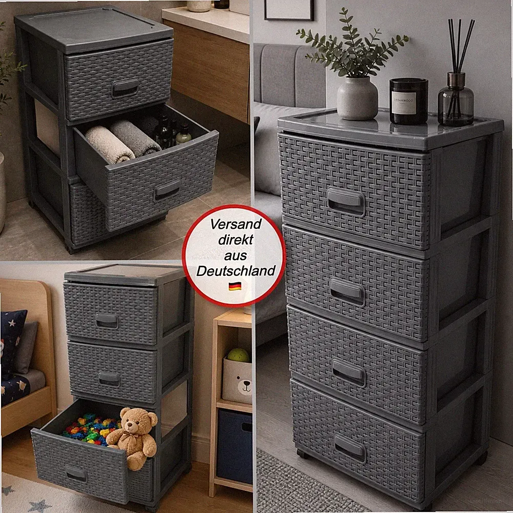 Kunststoff Kommode 4 Schubladen Roll Container Kinderzimmer, Badregal, Obstregal