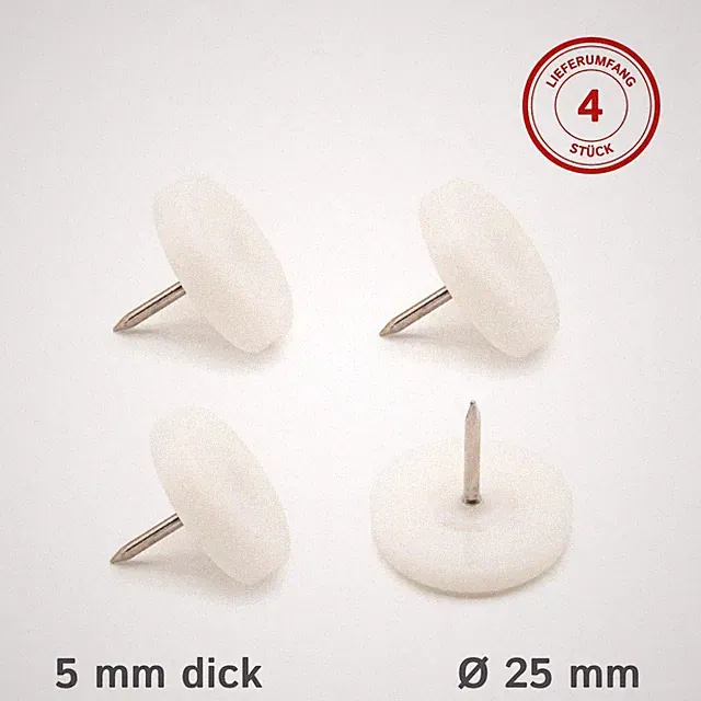 Kunststoffgleiter mit Nagel, weiß, 5 mm dick