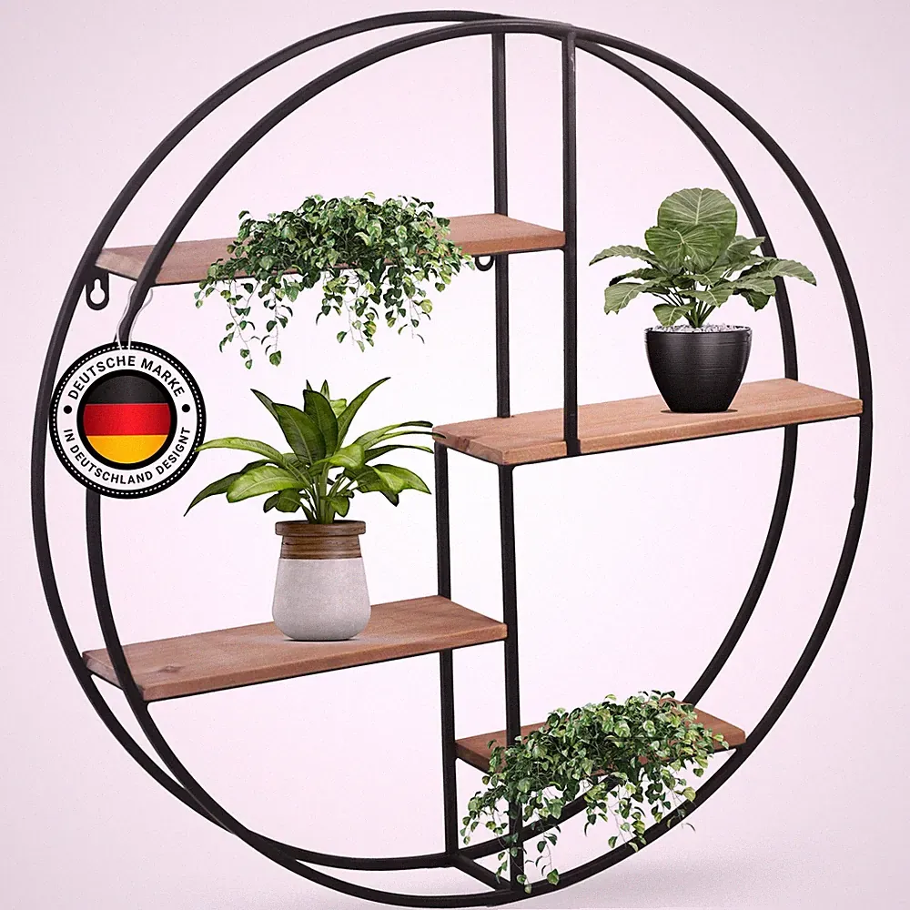 Kyto Wandregal rund | wahl Ø 60cm oder 45cm Regal aus Metall und 4 Holz Ebenen