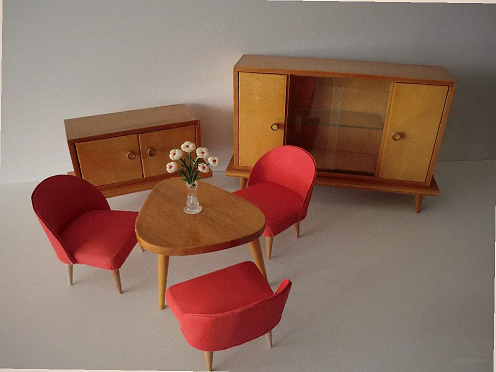 L. Dähnert Nostalgie Wohnzimmermöbel DDR 50er Jahre Erzg. Puppenstube Puppenhaus